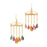 A pair of tourmaline set pendant earrings