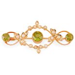 An Edwardian peridot and pearl set brooch