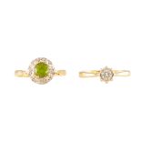 A peridot and diamond set cluster ring