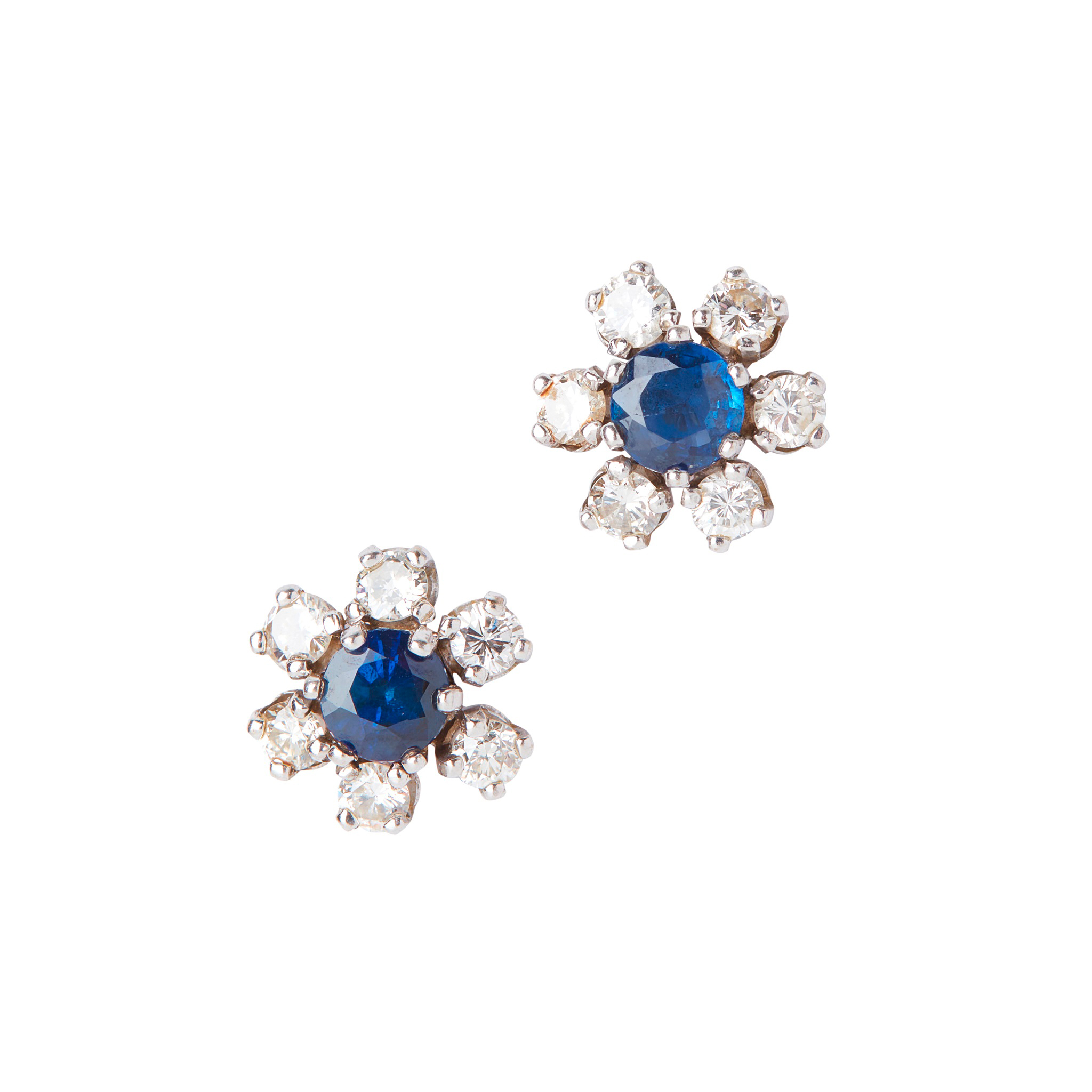 A pair of sapphire and diamond set cluster earrings