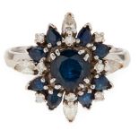 A sapphire and diamond set cluster ring