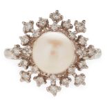 A pearl and diamond set cluster ring