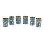 A set of six Russian enamel beakers