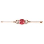 A spinel and diamond set bar brooch