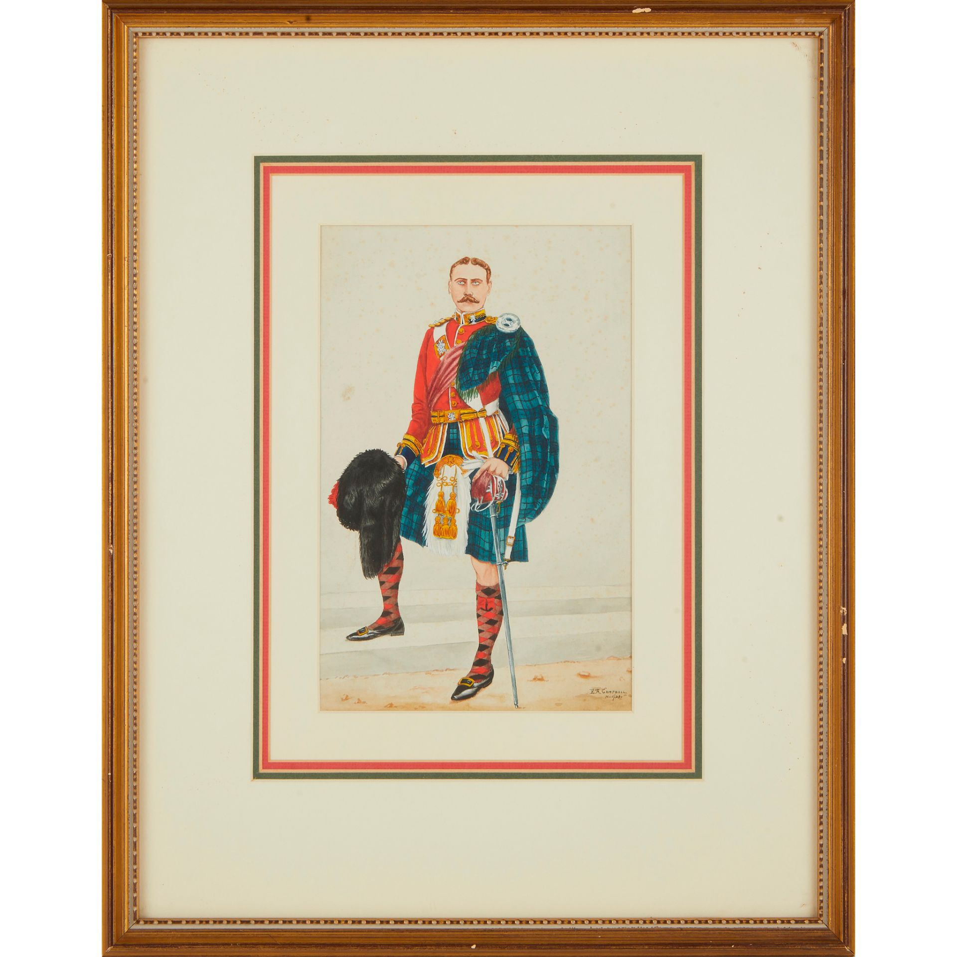 A framed watercolour previously attributed as Major-General Sir Hector Archibald MacDonald