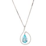 A blue topaz and diamond set pendant necklace