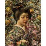 EDWARD ATKINSON HORNEL (SCOTTISH 1864-1933) JAPANESE GIRL WITH PEACHES