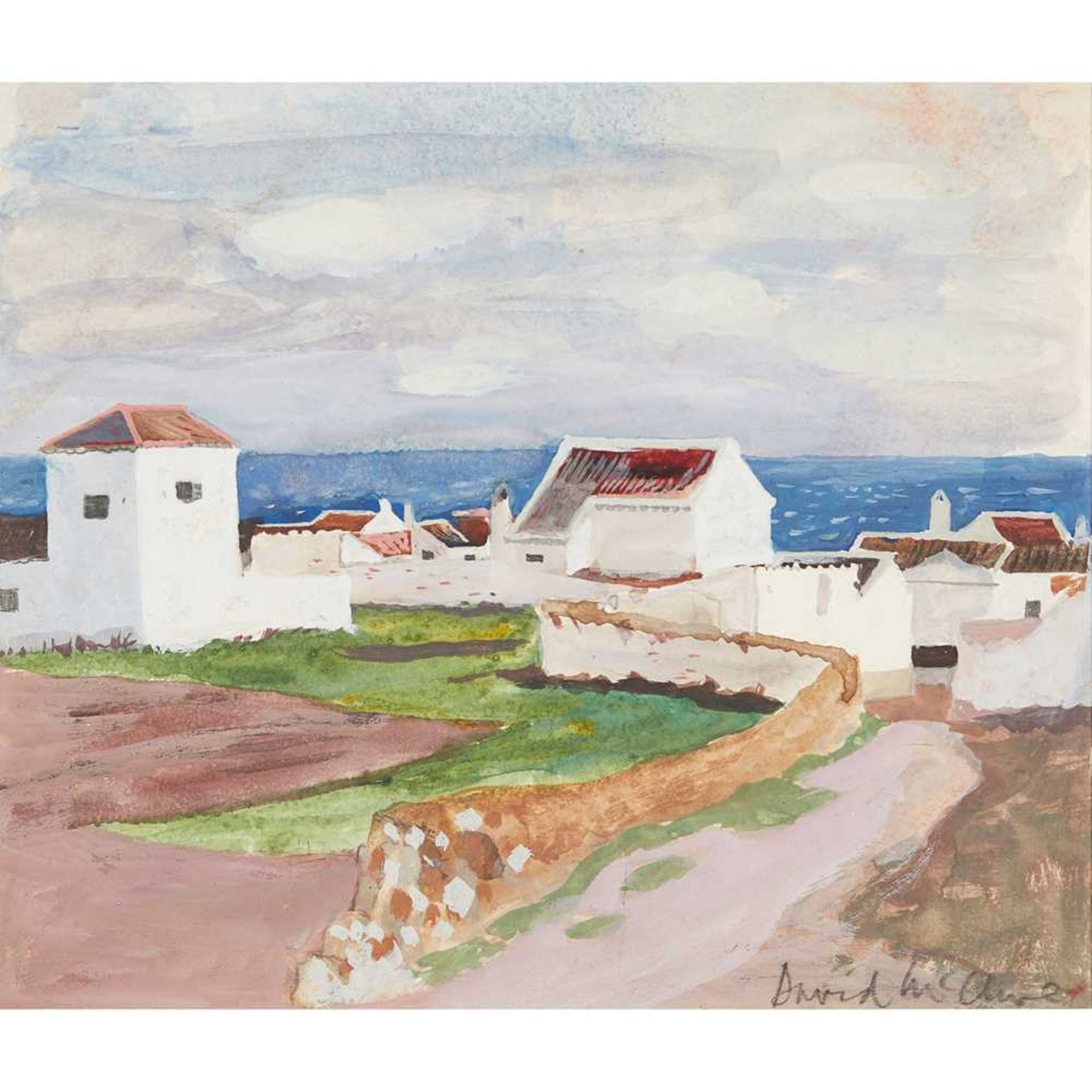 § DAVID MCCLURE R.S.A., R.S.W. (SCOTTISH 1926-1998) VILLAGE BY THE SEA, SPAIN