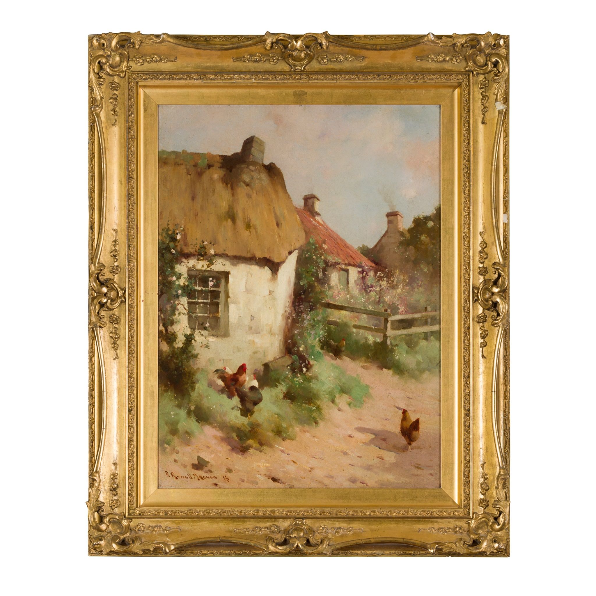 § ROBERT RUSSELL MACNEE R.G.I. (SCOTTISH 1880-1952) CHICKENS IN A FARMYARD - Image 2 of 3