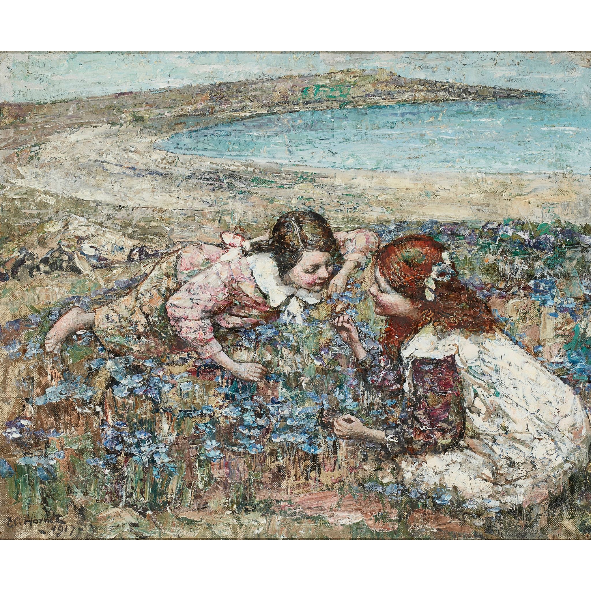 EDWARD ATKINSON HORNEL (SCOTTISH 1864-1933) GATHERING BLUE-BELLS BRIGHOUSE BAY