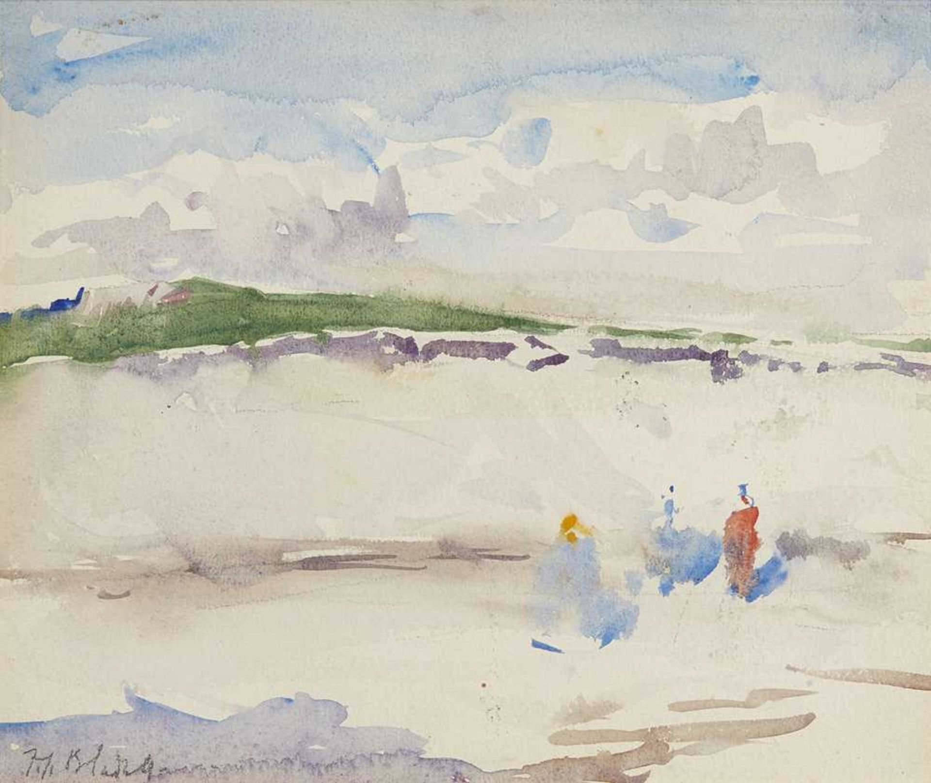 FRANCIS CAMPBELL BOILEAU CADELL R.S.A., R.S.W (SCOTTISH 1883-1937) FIGURES ON A WINDY BEACH, IONA