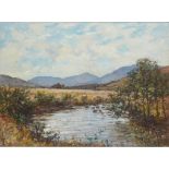 JOSEPH MORRIS HENDERSON R.S.A (SCOTTISH 1864-1936) HIGHLAND STREAM WITH DISTANT HILLS