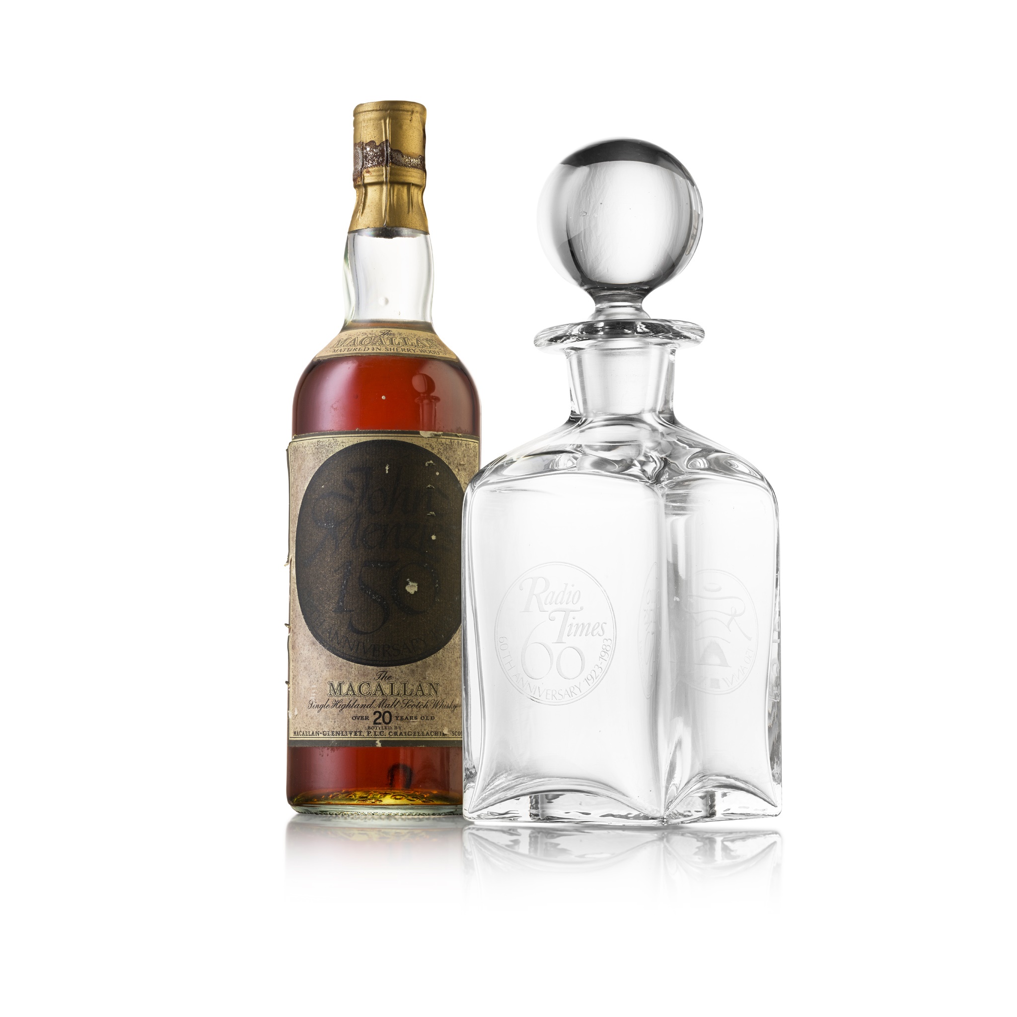 THE MACALLAN OVER 20 YEARS OLD - JOHN MENZIES 150TH ANNIVERSARY together with an engraved glass - Image 2 of 2