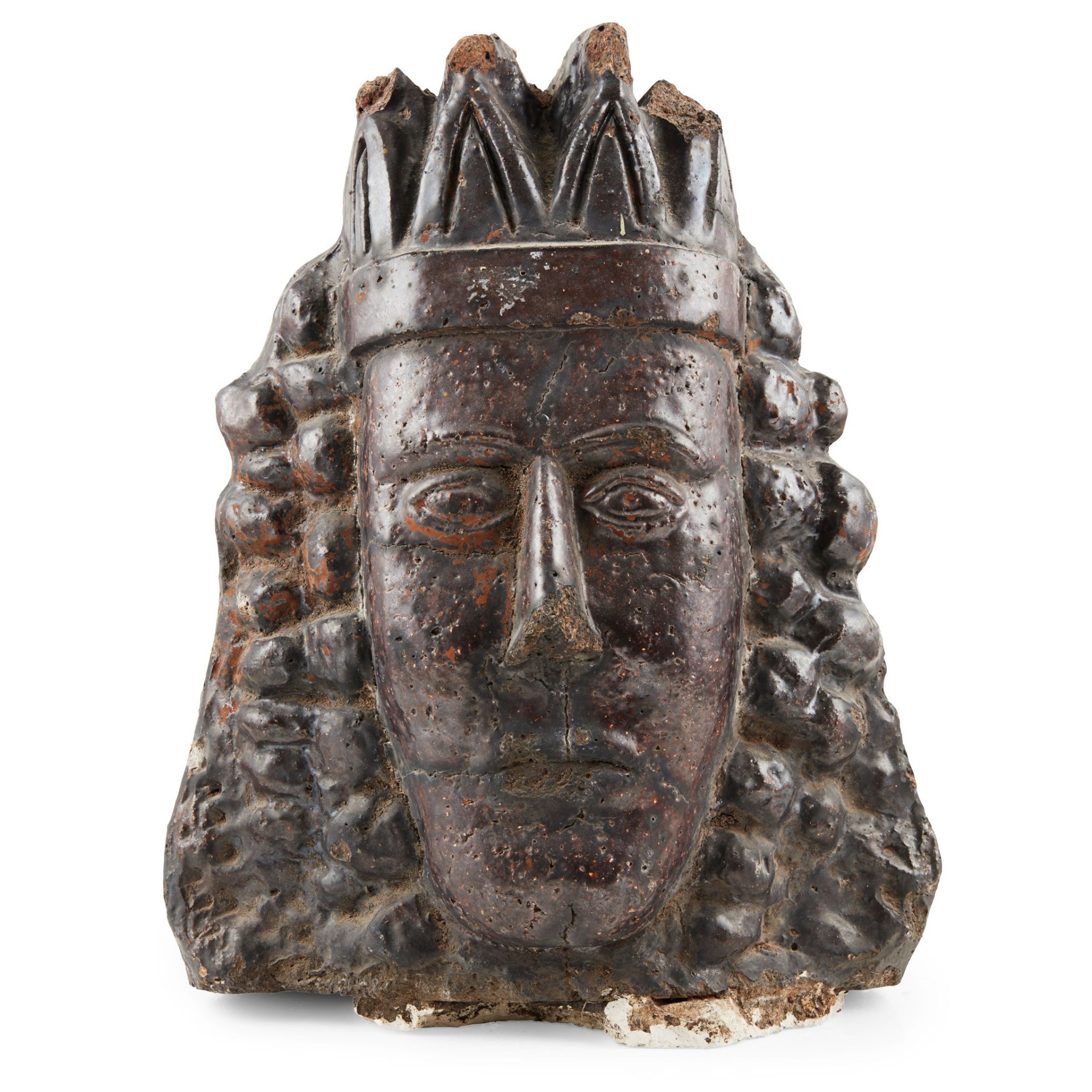 LARGE SALT-GLAZED EARTHENWARE BUST OF A KING, POSSIBLY JAMES II & VII 18TH/ EARLY 19TH CENTURY