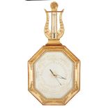 FRENCH LOUIS PHILLIPE GILTWOOD BAROMETER/ THERMOMETER, SELON TORICELLI 19TH CENTURY