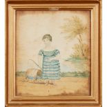 19TH CENTURY BRITISH NAIVE SCHOOL PORTRAIT OF A GIRL WITH HER CART