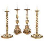 TWO PAIRS OF BRASS PRICKET CANDLESTICKS 19TH CENTURY