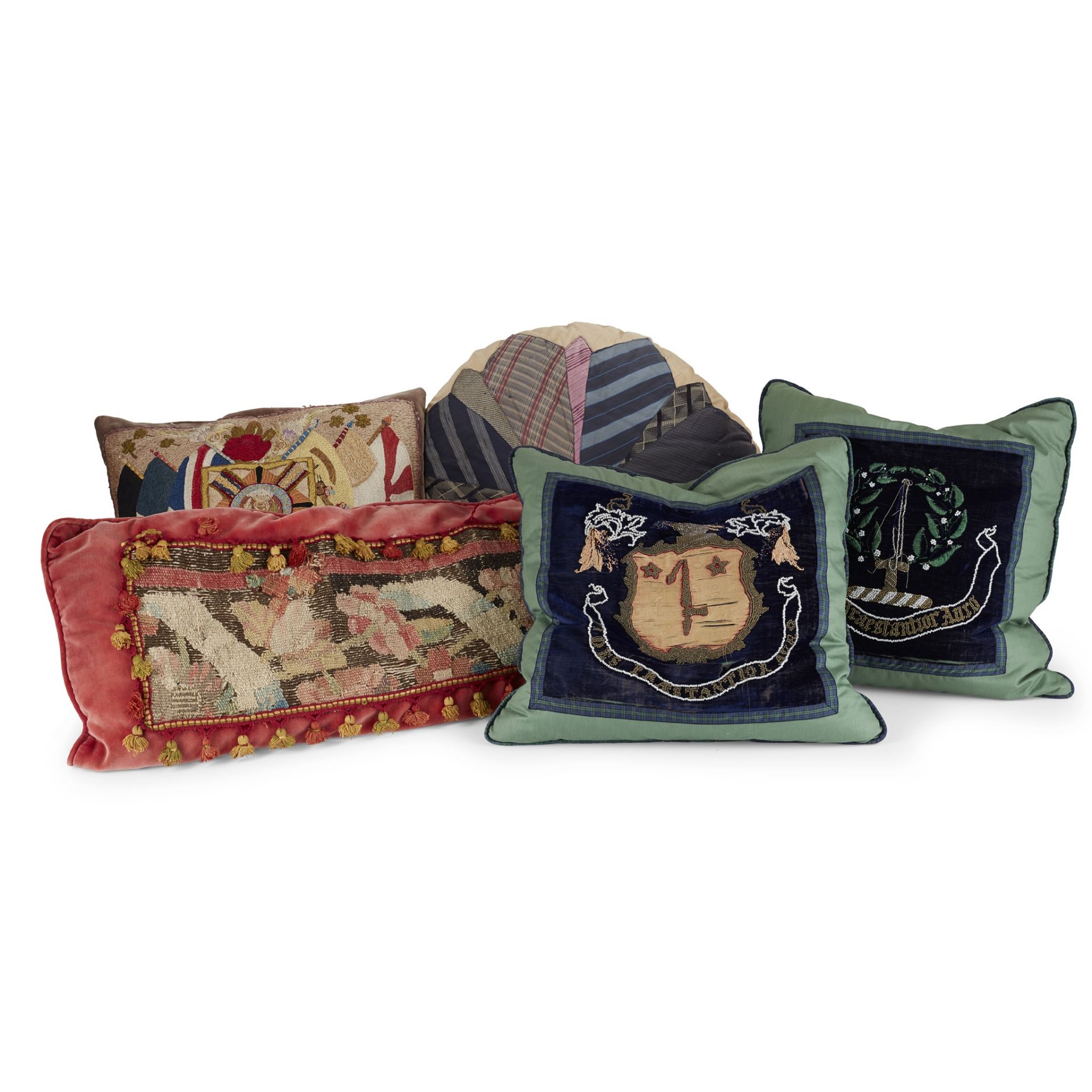 GROUP OF NEEDLEWORK CUSHIONS 19TH CENTURY AND LATER