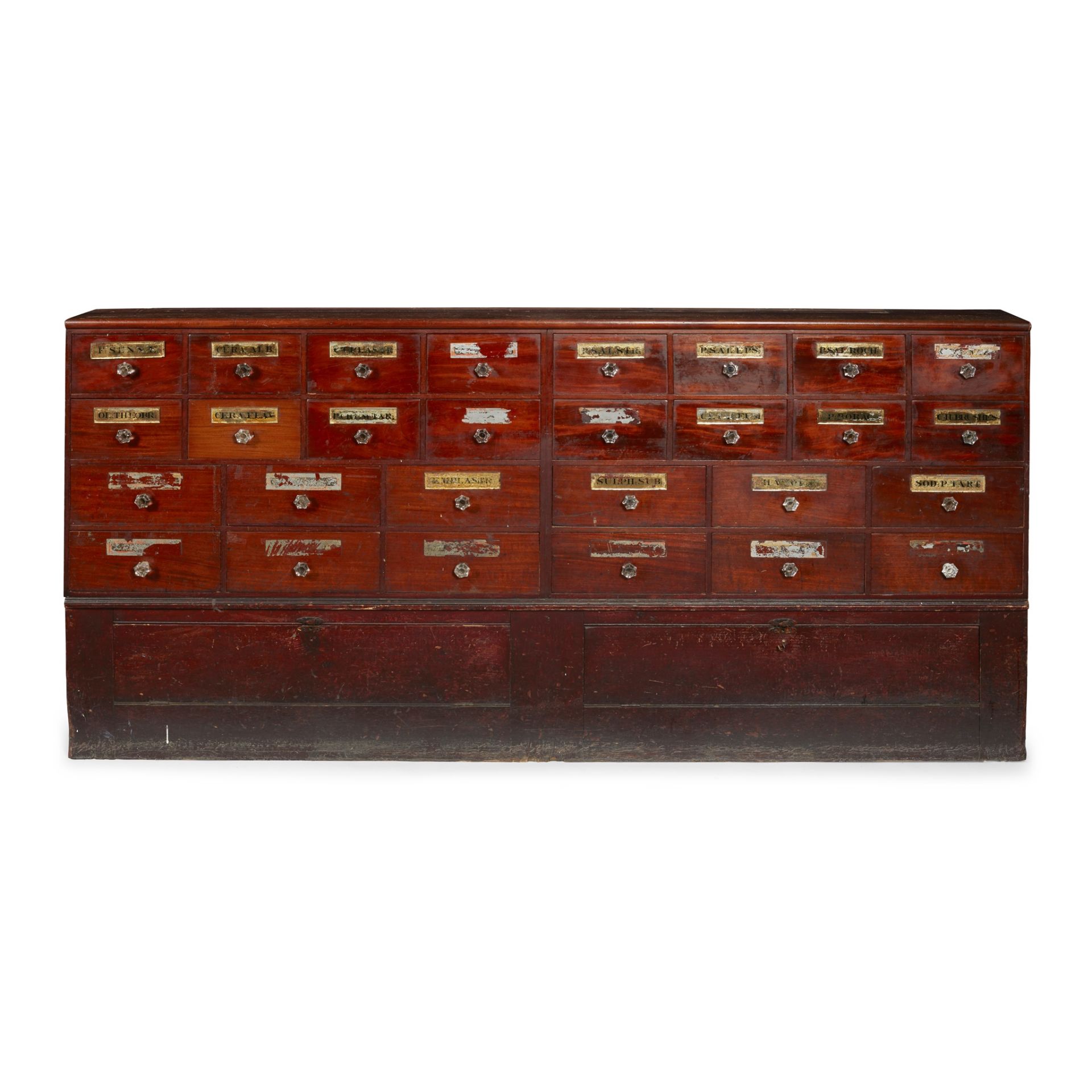 LARGE PINE AND MAHOGANY APOTHECARY'S CABINET LATE 19TH CENTURY