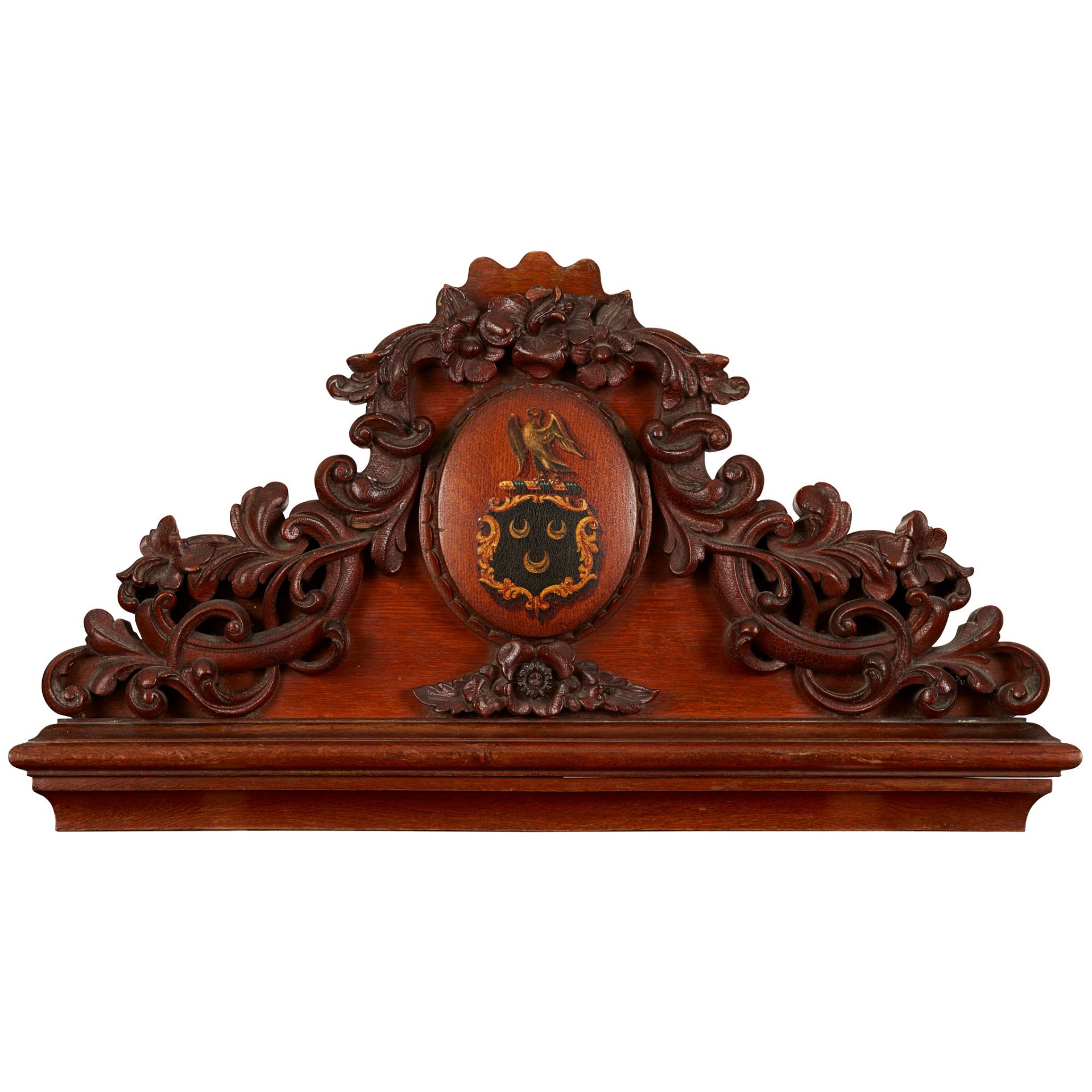 VICTORIAN CARVED OAK AND POLYCHROME CREST 19TH CENTURY