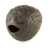 FINELY CARVED 'BUGBEAR' COCONUT FLASK EARLY 19TH CENTURY