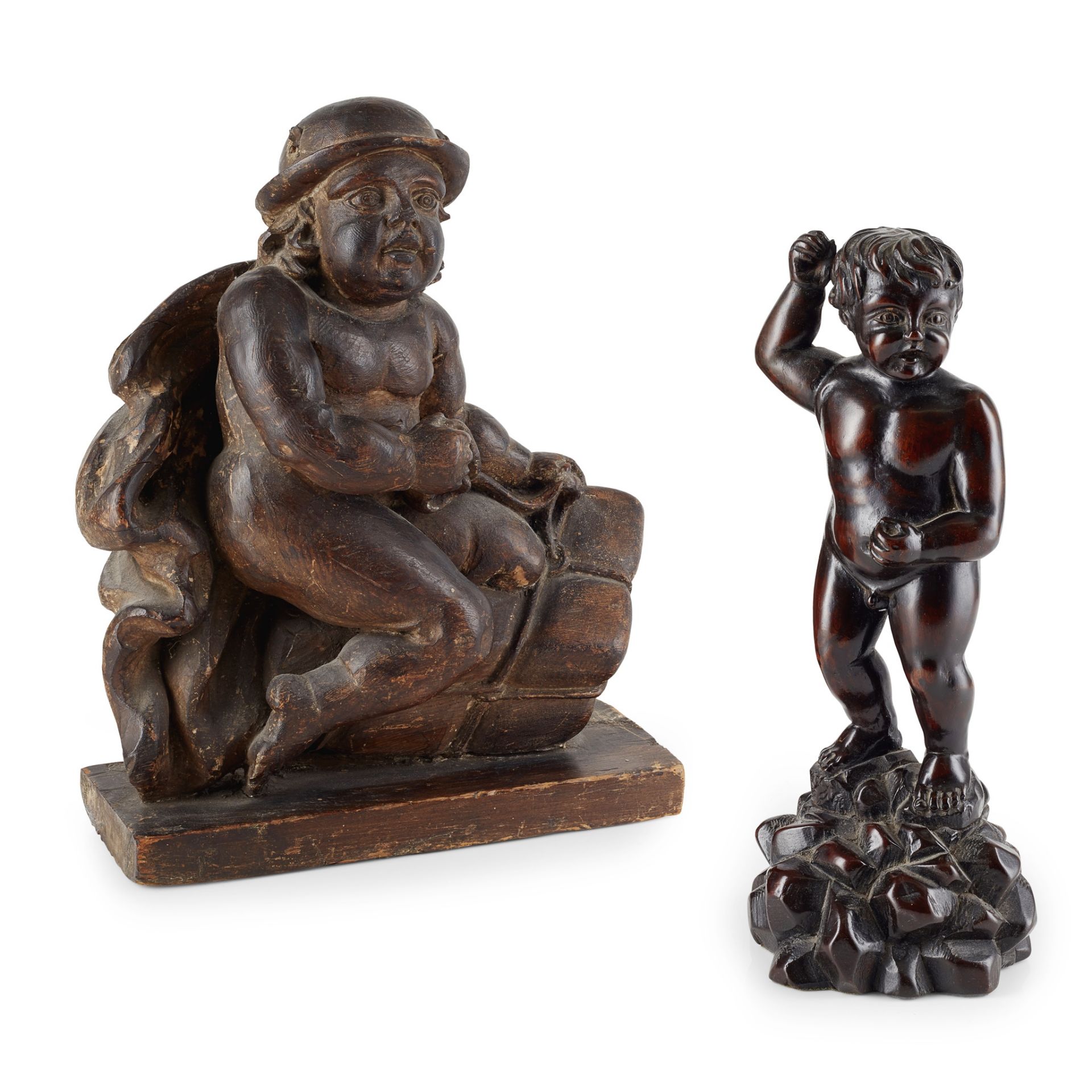 TWO CARVED WOOD FIGURES OF PUTTI 18TH/ EARLY 19TH CENTURY