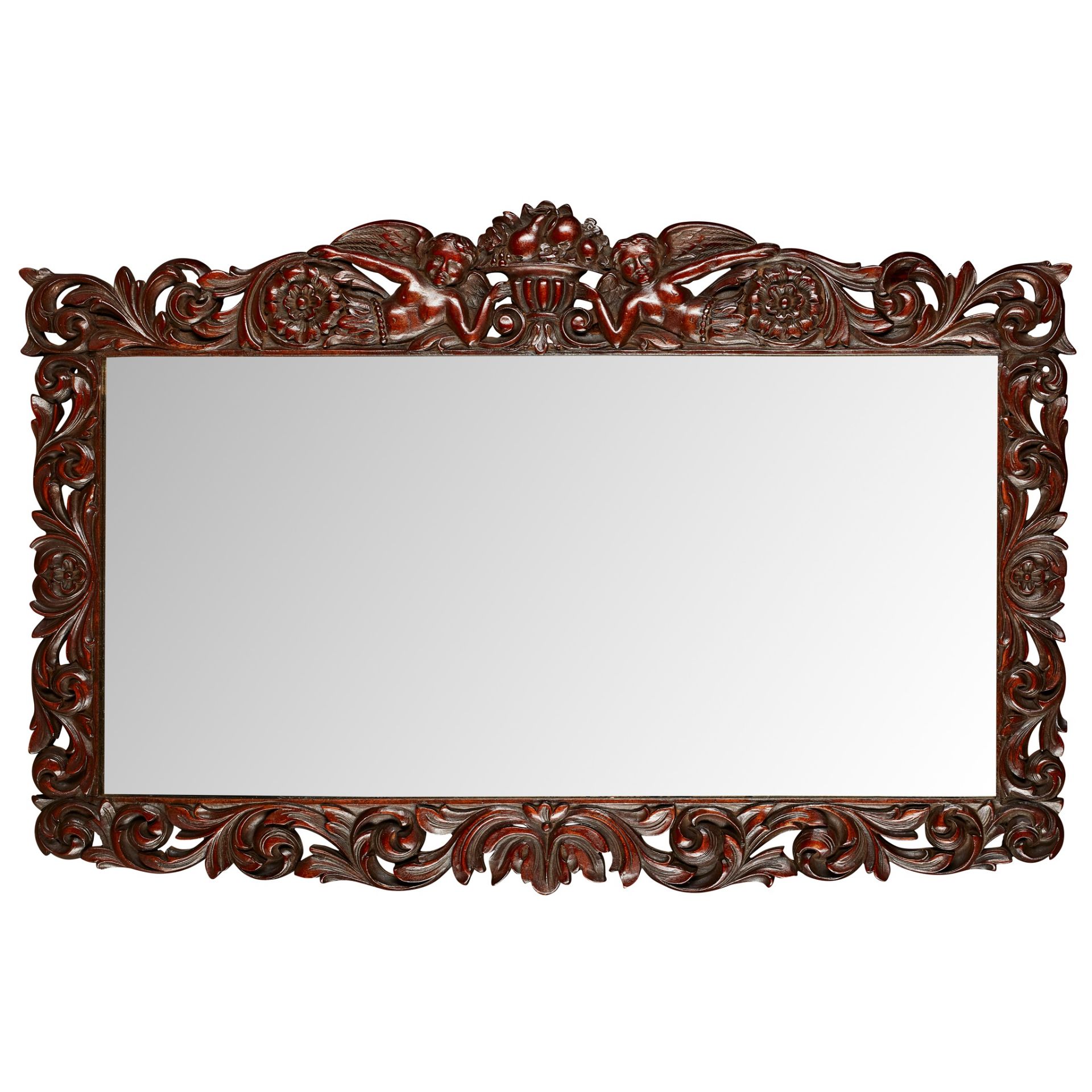 BAROQUE STYLE CARVED FRUITWOOD MIRROR 19TH CENTURY