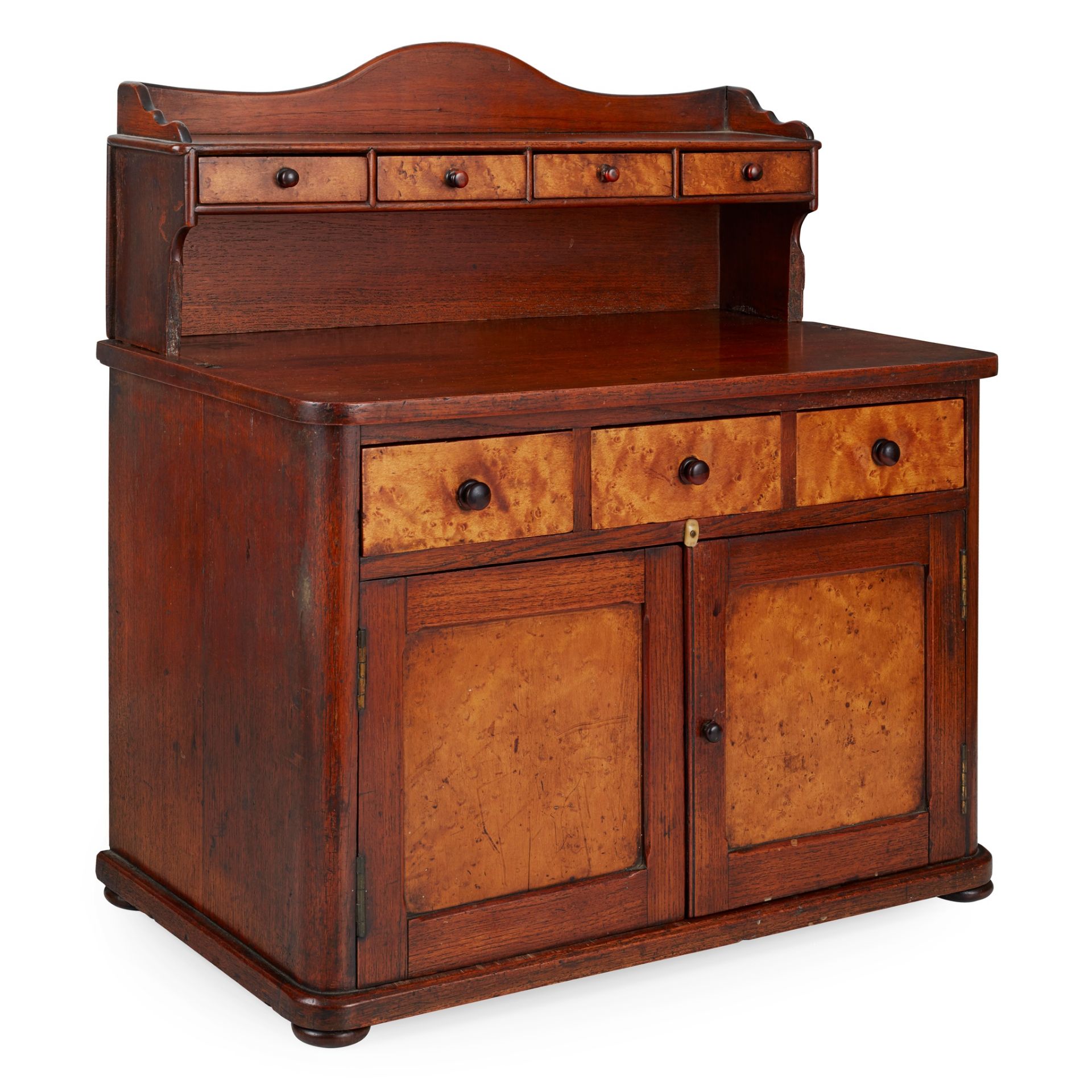 EARLY VICTORIAN BEECH, BIRCH, AND MAPLE MINIATURE DRESSER MID-19TH CENTURY