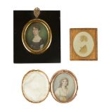 Y THREE PORTRAIT MINIATURES OF YOUNG LADIES LATE 18TH/ 19TH CENTURY