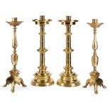 PAIR OF GOTHIC REVIVAL BRASS CANDLESTICKS, POSSIBLY HARDMAN & SONS 19TH CENTURY
