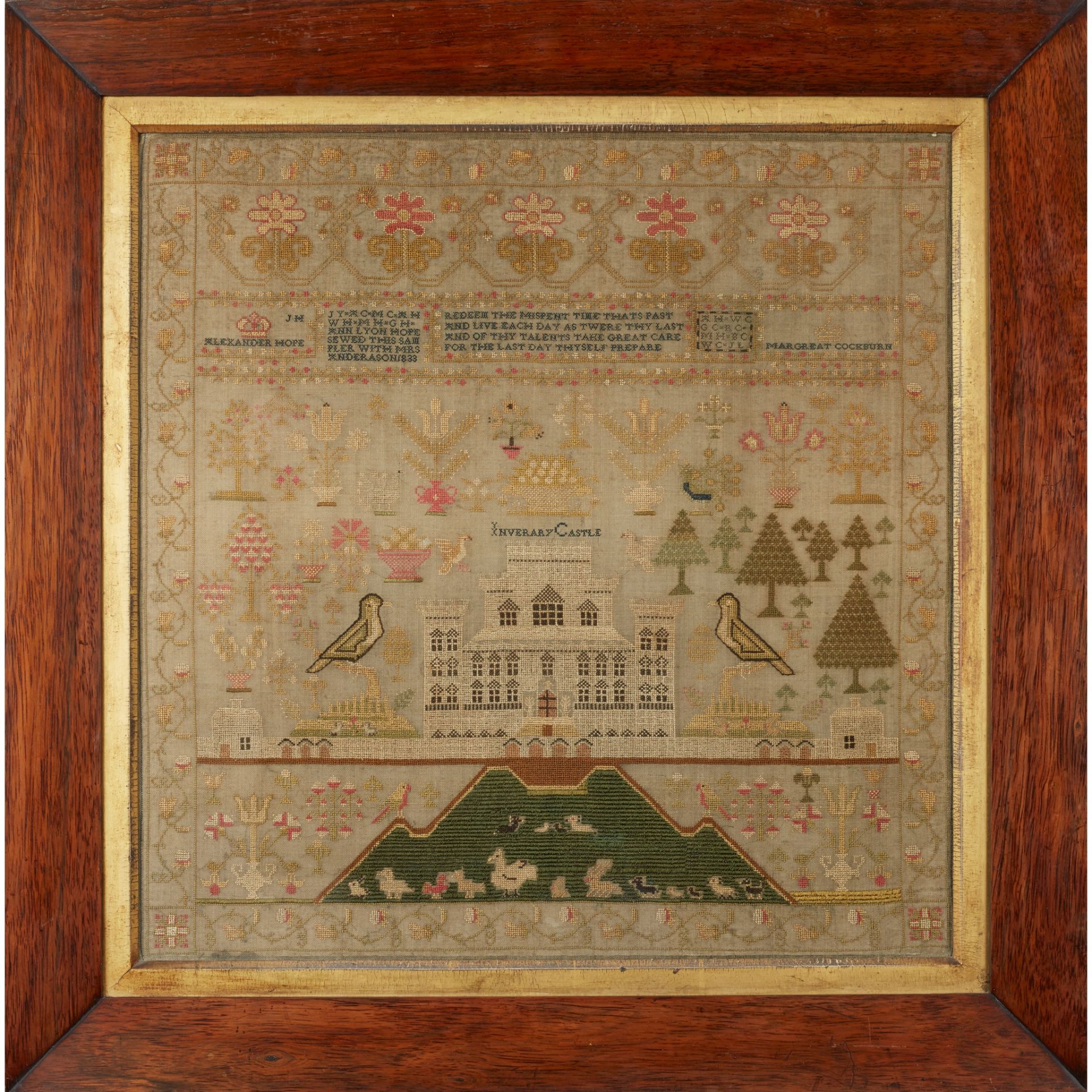 Y LARGE SCOTTISH NEEDLEWORK SAMPLER BY ANN LYON HOPE DATED 1833