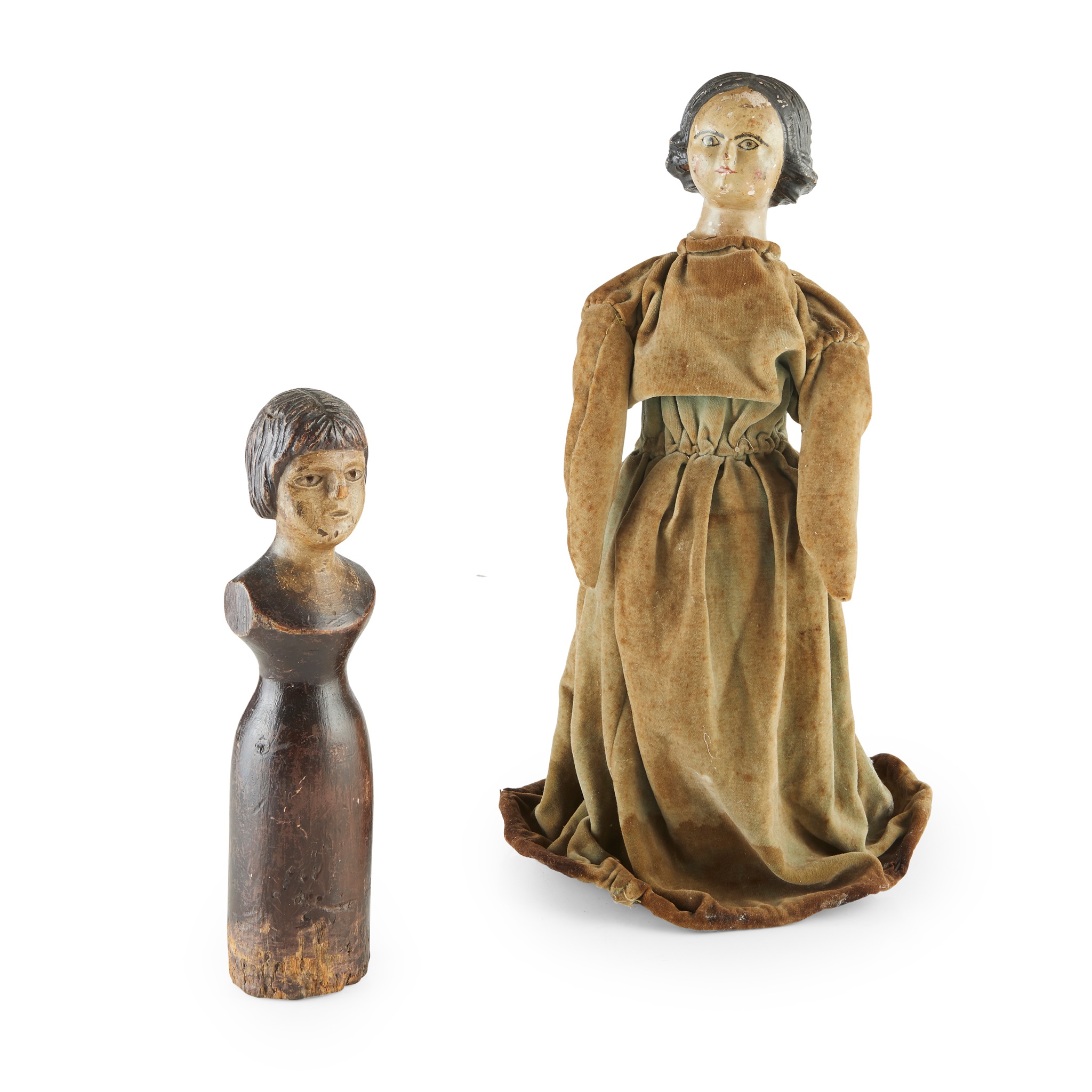 TWO FOLK ART DOLLS 19TH CENTURY