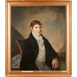 19TH CENTURY BRITISH NAIVE SCHOOL HALF-LENGTH PORTRAIT OF A GENTLEMAN