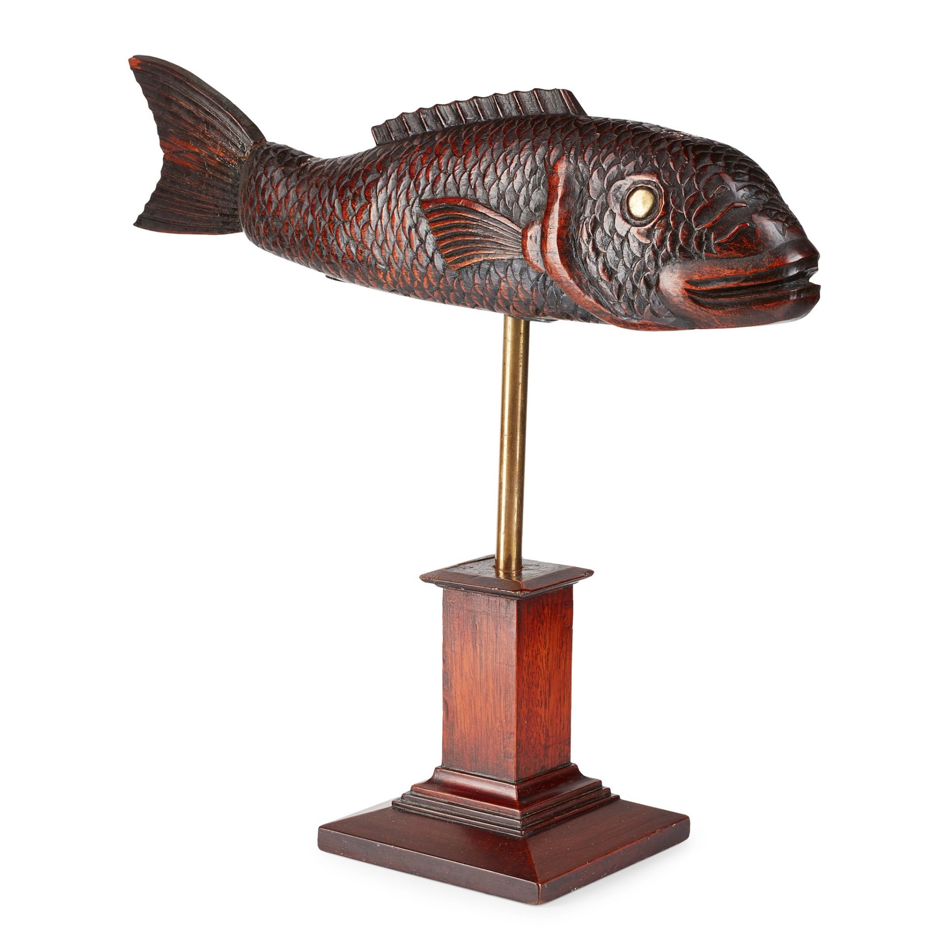 CARVED AND MOUNTED HARDWOOD FISH MODEL 19TH CENTURY