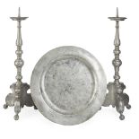 TWO PEWTER PRICKET CANDLESTICKS 18TH CENTURY