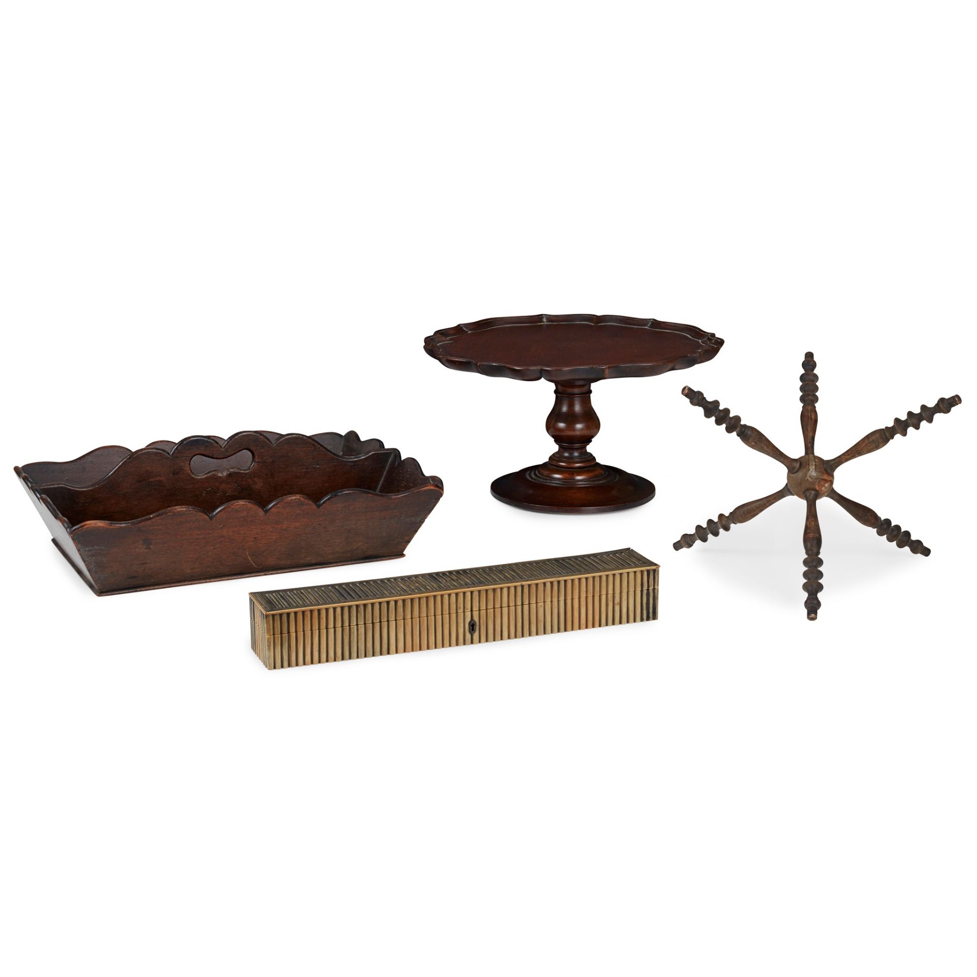 THREE GEORGIAN TREEN TABLE ITEMS 18TH CENTURY