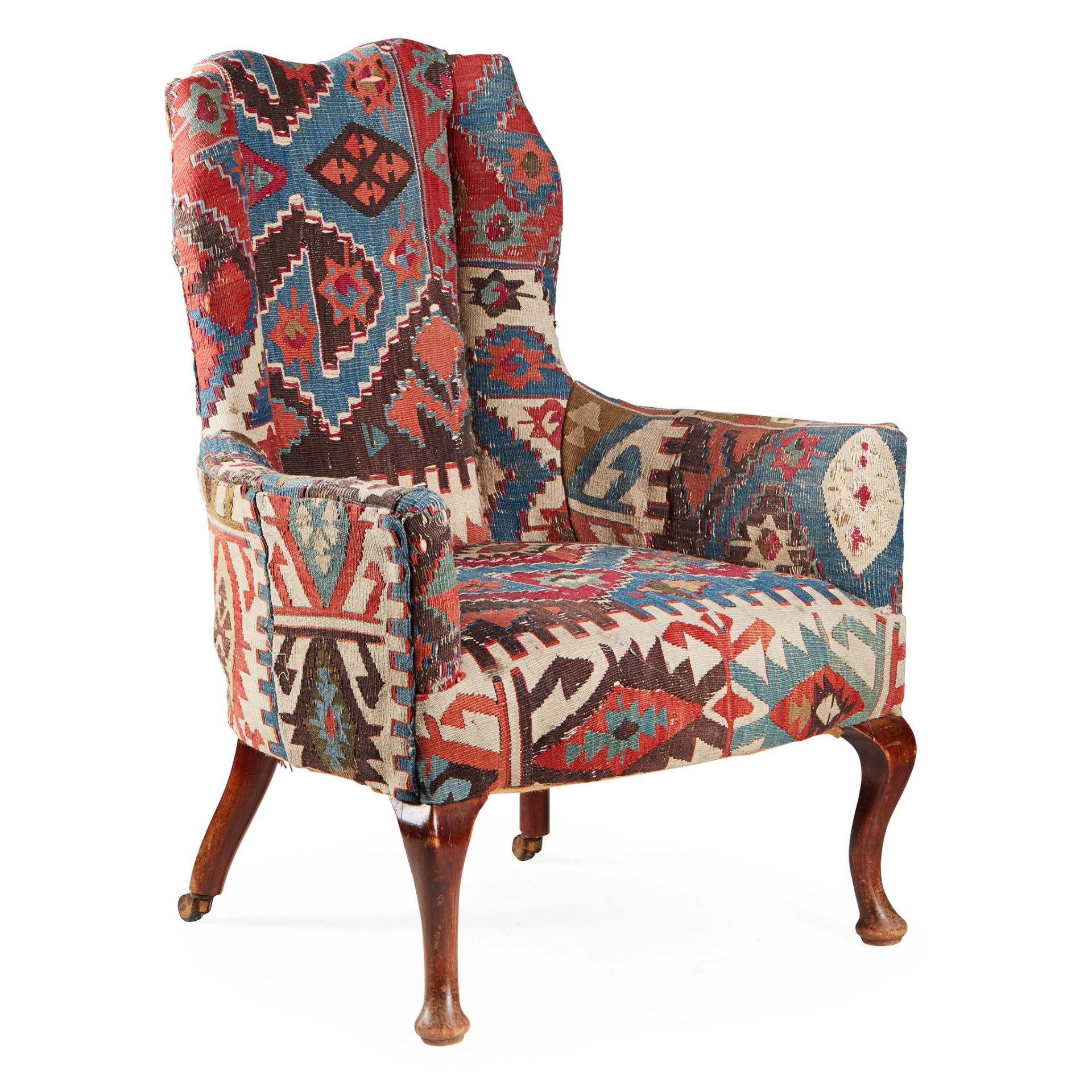 KILIM UPHOLSTERED SMALL WING ARMCHAIR EARLY 20TH CENTURY - Bild 2 aus 2