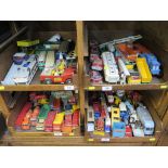Various play worn die cast models, mostly trucks and buses including Dinky ABC TV mobile control