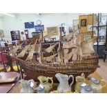 A scale model of a galleon in full sail, 126 cm long