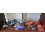 A Revell Messerschmitt, lithograph tin toy Routemaster, diecast motorcycles and buses (16)