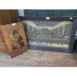 A cast metal reproduction of The Last Supper by Leonardo Da Vinci, framed, 36 x 66 cm, and a