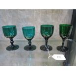 Green wine glasses: cup bowl with knop stem 12cm, round funnel bowl 12.5cm, round funnel bowl with