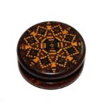 A round Tunbridge ware pill box, 4.5cm diameter