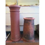 Two red clay chimney pots, 90 and 60 cm high (2)