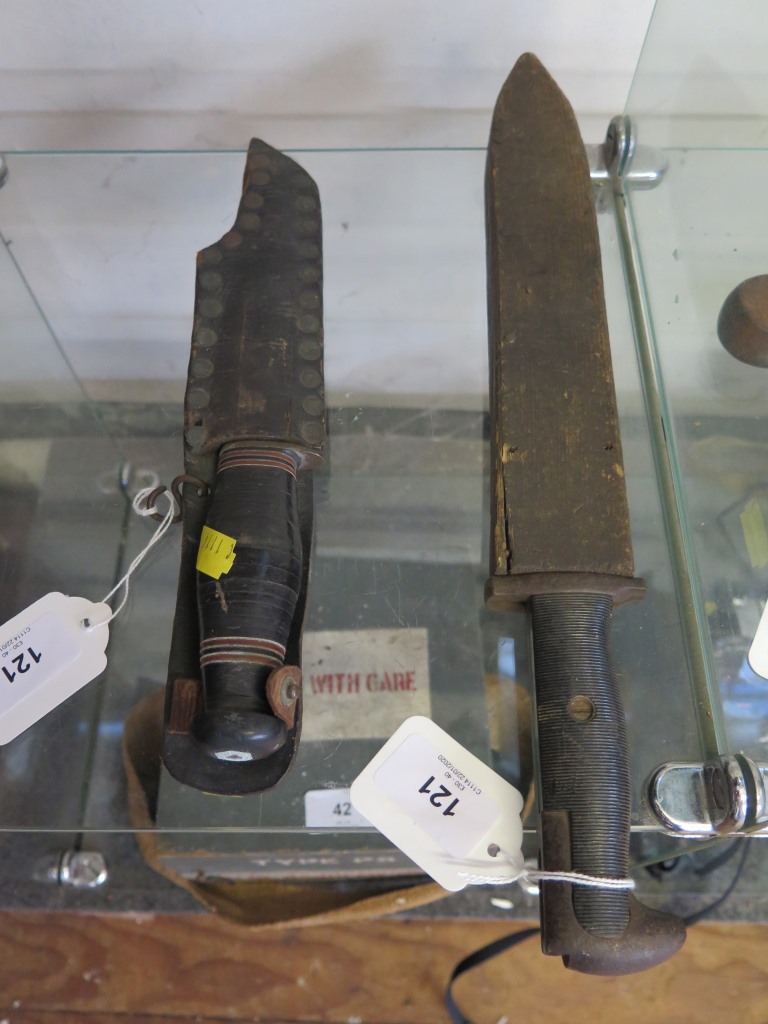 An AFH US bayonet, with later timber scabbard, 36.5 cm long, and another knife by William Rodgers,