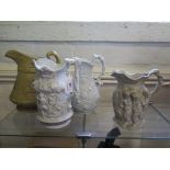 A Charles Meigh stoneware high relief moulded jug, depicting a Bacchus scene, 23 cm high, and