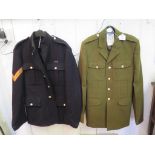 A Royal Marine serge dress tunic with Corporal stripes, and a British Army no. 2 dress tunic