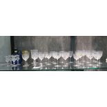 A set of twenty-four etched glass sherry and wine glasses, various sizes, with floral garland