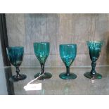 Green wine glasses: tulip bowl 13.5cm, tulip bowl 12.5cm, tulip cut bowl with knop stem 12cm and