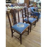 A late George III style mahogany carver chair, with waisted pierced splat and square tapering